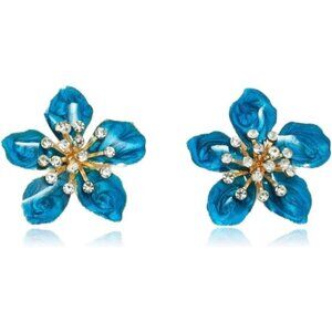 Women's Blue Rhinestone Beauty Cute Flower Statement Dainty Stud Earrings